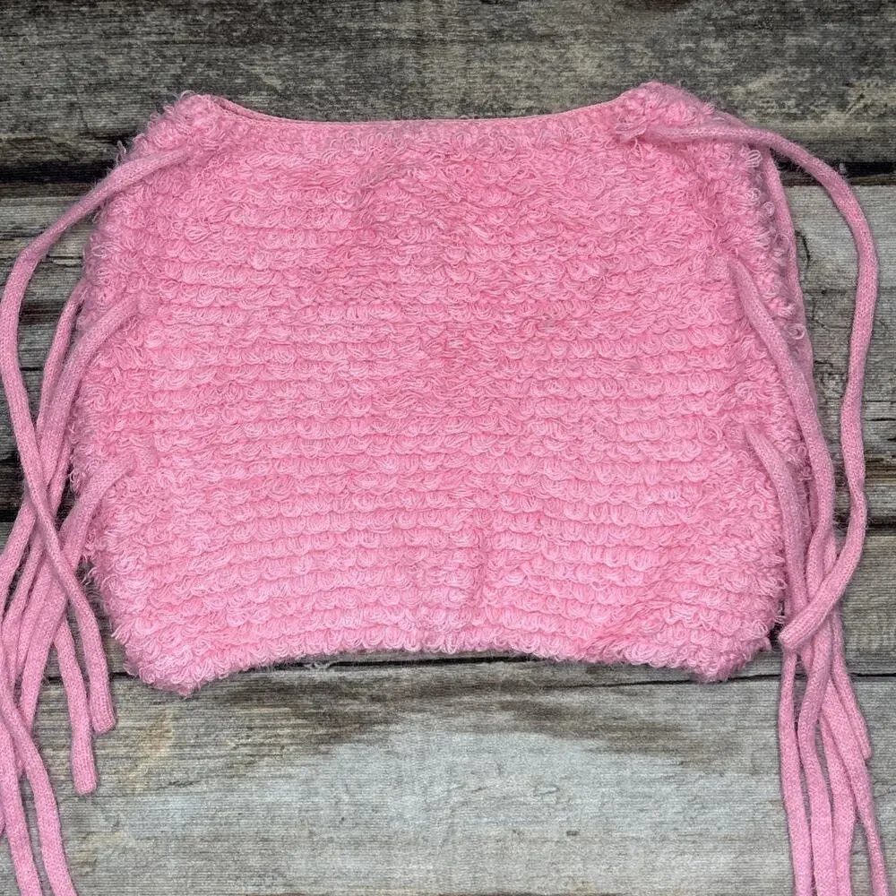 Sumwon Womens Pink Fringe Mini Skirt Textured Crochet Knit Side Tassel Sz Large